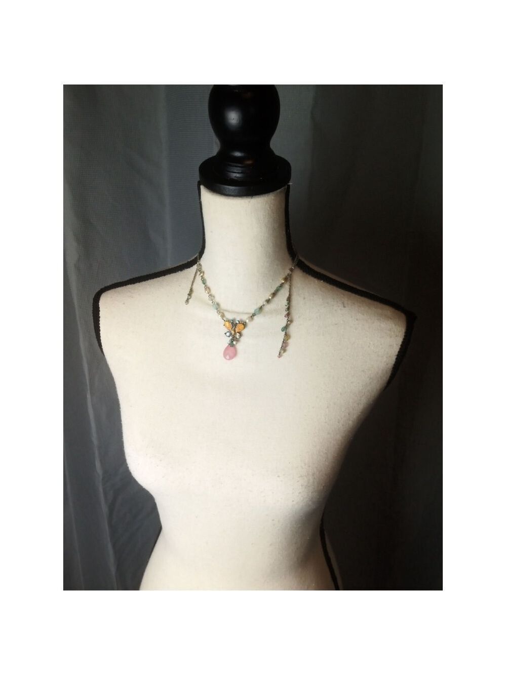 Necklace Multicolor Stones on a Silver Chain with Multicolor Butterfly Pendant